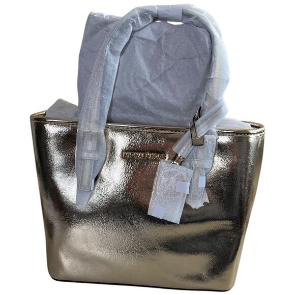 Michael Kors XS Carry All Jet Set Travel Tote Pale Gold Metallic Leather NWT - Picture 3 of 6